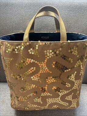 MZ Wallace Gold Sequin Tote with Leather Handles